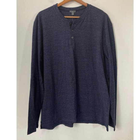 VINCE Long-sleeve Cotton Henley In Indigo